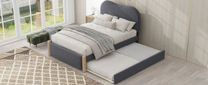English Elm Twin Upholstered Platform Bed with Arc Headboard and Trundle, Berber Fleece Comfort, Sturdy Frame Gray DL000562AAE