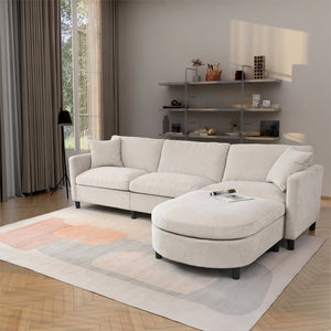 English Elm 107.87'sectional Sofa with Ottoman Removable Cushions Pine Frame L-shaped Living Room Beige W680S00145
