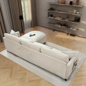 English Elm 107.87'sectional Sofa with Ottoman Pine Frame Removable Cushions Living Room Seating Beige W680S00008
