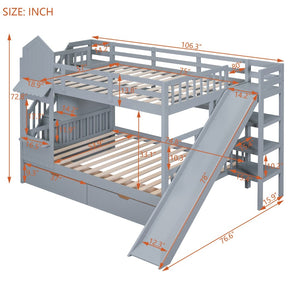 English Elm Full-over-full Castle Bunk Bed with Slide Drawers Shelves Pinewood Kids Frame Gray LT000558AAE-3