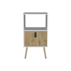 English Elm Nightstand Modern A Magness White & Macadamia Finish with Drawer, Open Shelf, Elevated Legs, Durable Engineered Wood B092P154880