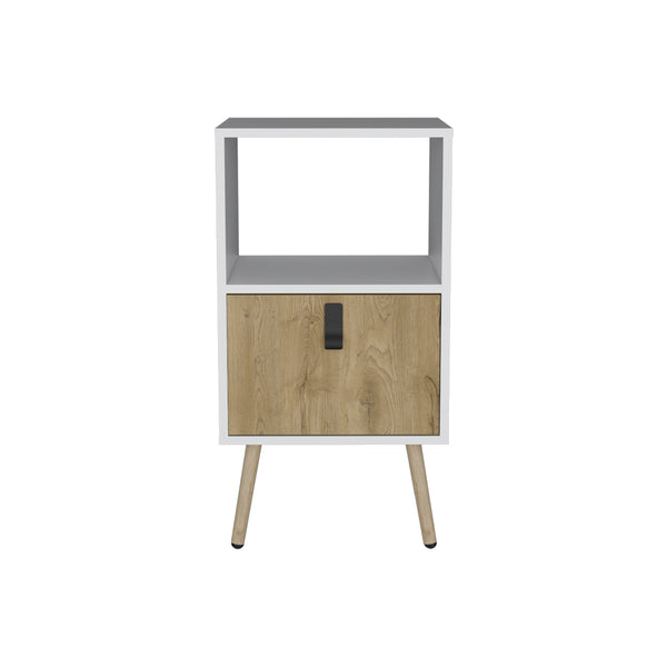 English Elm Nightstand Modern A Magness White & Macadamia Finish with Drawer, Open Shelf, Elevated Legs, Durable Engineered Wood B092P154880