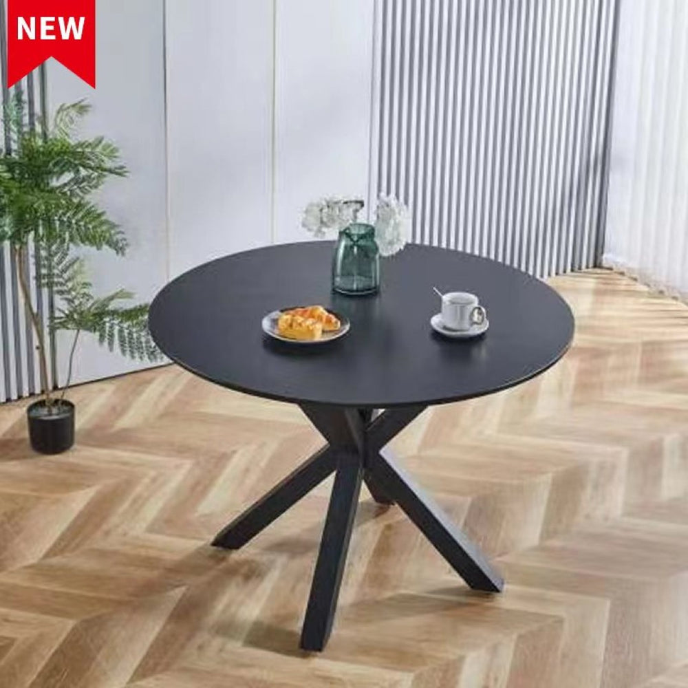 English Elm 42.1"black Round Mdf Dining Table Seats Six with Cross Leg Pedestal Mid-century Base W234P143405