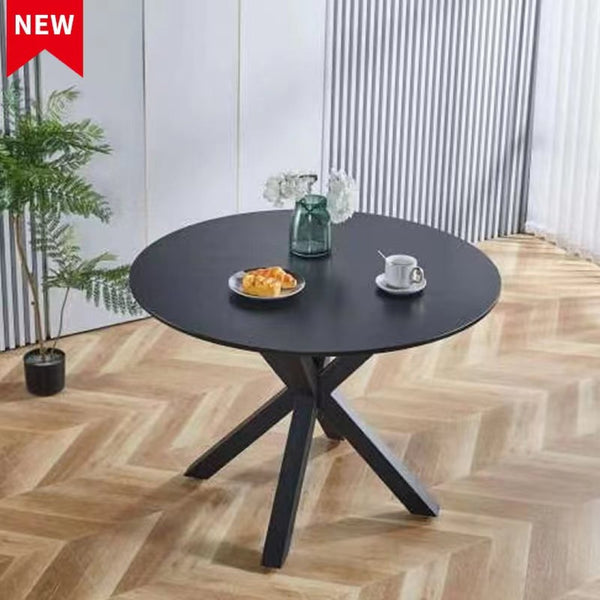 English Elm 42.1"black Round Mdf Dining Table Seats Six with Cross Leg Pedestal Mid-century Base W234P143405