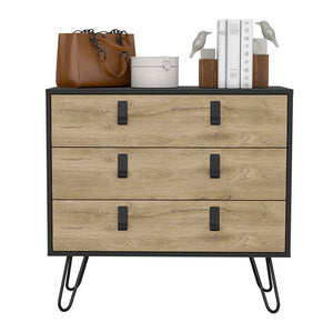 English Elm Dresser Magness Black/Macadamia — Compact 3-Drawer Engineered Wood with Metal Handles & Stable Four-Leg Base B092P154879