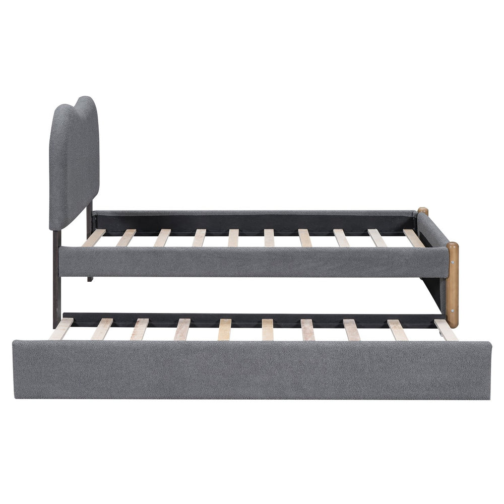 English Elm Twin Upholstered Platform Bed with Arc Headboard and Trundle, Berber Fleece Comfort, Sturdy Frame Gray DL000562AAE