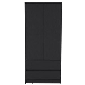 English Elm Beloit 3-Piece Bedroom Set with Rolling Nightstand, Double-Dresser & Armoire — Black Engineered Wood, Ample Storage, Metal-Glide Drawers, Smooth Mobility B092S00244