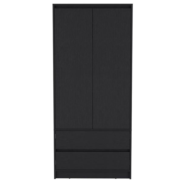 English Elm Beloit 3-Piece Bedroom Set with Rolling Nightstand, Double-Dresser & Armoire — Black Engineered Wood, Ample Storage, Metal-Glide Drawers, Smooth Mobility B092S00244
