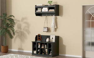 English Elm On-trend Matte Black Entryway Bench with Wall Cabinet Ten Compartments Four Hooks WF313576AAB