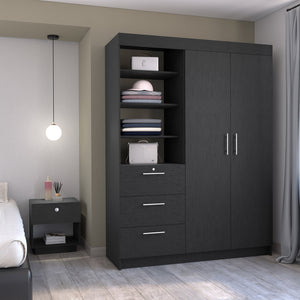 English Elm Peyton Armoire & Nightstand Set in Black – Engineered Wood, Spacious Drawers, Shelves, Stylish Storage B092S00247