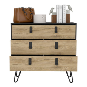 English Elm Dresser Magness Black/Macadamia — Compact 3-Drawer Engineered Wood with Metal Handles & Stable Four-Leg Base B092P154879