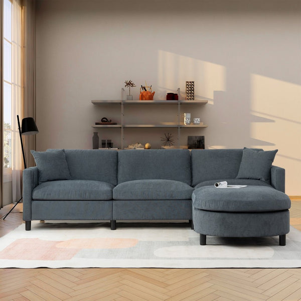 English Elm 107.87'sectional Sofa with Ottoman Removable Cushions Pine Frame L-shaped Living Room Dark Gray W680S00146