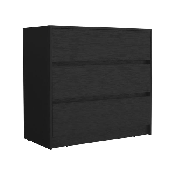 English Elm Beloit 3-Piece Bedroom Set with Rolling Nightstand, Double-Dresser & Armoire — Black Engineered Wood, Ample Storage, Metal-Glide Drawers, Smooth Mobility B092S00244