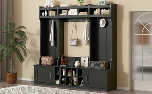 English Elm On-trend Modular Entryway Hall Tree with Hooks Shoe Cubbies Bench and Shelves Black N721S000025B