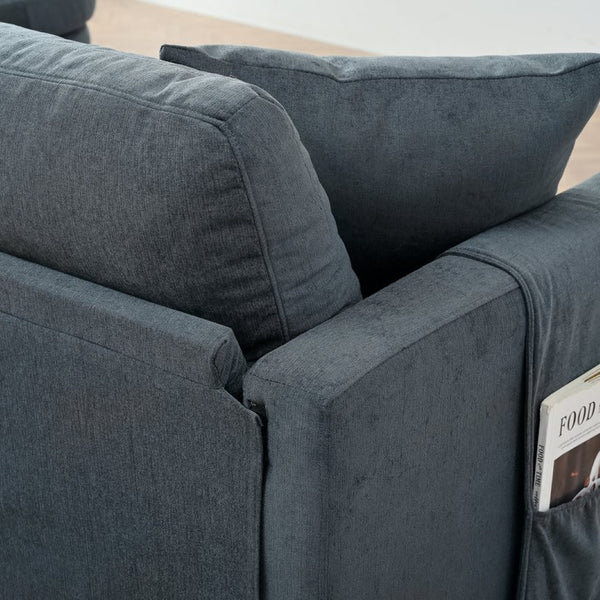 English Elm 107.87'sectional Sofa with Ottoman Pine Frame Removable Cushions Living Room Seating Dark Gray W680S00009