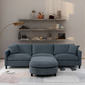 English Elm 107.87'sectional Sofa with Ottoman Pine Frame Removable Cushions Living Room Seating Dark Gray W680S00009