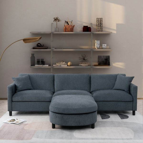 English Elm 107.87'sectional Sofa with Ottoman Pine Frame Removable Cushions Living Room Seating Dark Gray W680S00009