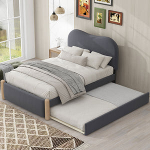 English Elm Twin Upholstered Platform Bed with Arc Headboard and Trundle, Berber Fleece Comfort, Sturdy Frame Gray DL000562AAE