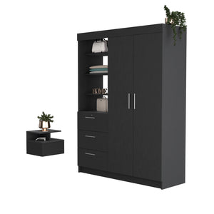 English Elm Kenya Black 2-Piece Bedroom Set with Armoire & Floating Nightstand, Spacious Drawers & Shelves B092S00246