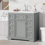 English Elm 36" Bathroom Vanity With Sink Combo, One Cabinet and Six Drawers, Solid Wood and Mdf Board, Grey