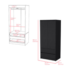 English Elm Beloit 3-Piece Bedroom Set with Rolling Nightstand, Double-Dresser & Armoire — Black Engineered Wood, Ample Storage, Metal-Glide Drawers, Smooth Mobility B092S00244