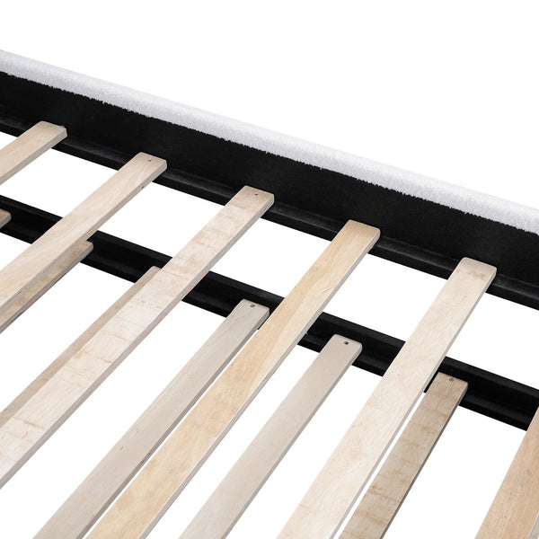 English Elm Twin Upholstered Platform Bed with Arc Headboard and Trundle, Berber Fleece Comfort, Sturdy Frame White DL000562AAK