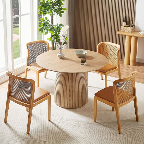English Elm Round Oak Pedestal Dining Table with T-base Seats Four in a Compact Space W876S00285