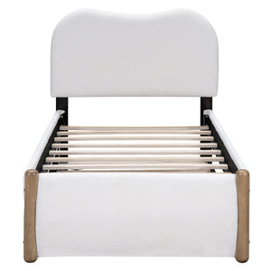 English Elm Twin Upholstered Platform Bed with Arc Headboard and Trundle, Berber Fleece Comfort, Sturdy Frame White DL000562AAK