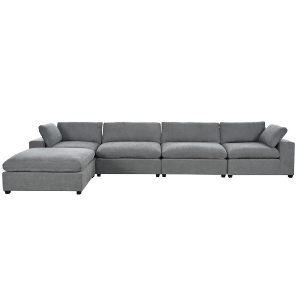 English Elm U-style Modular Sectional Sofa with Removable Ottoman Plush Polyester Living Room WY000370AAE