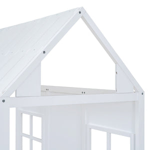 English Elm Twin House Bed White Pinewood Frame with Pull Out Trundle for Kids Bedroom LP001668AAK-2