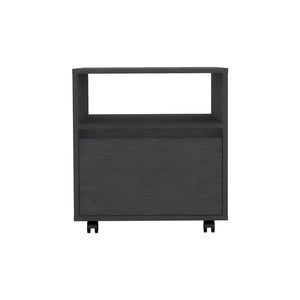 English Elm Beloit 3-Piece Bedroom Set with Rolling Nightstand, Double-Dresser & Armoire — Black Engineered Wood, Ample Storage, Metal-Glide Drawers, Smooth Mobility B092S00244