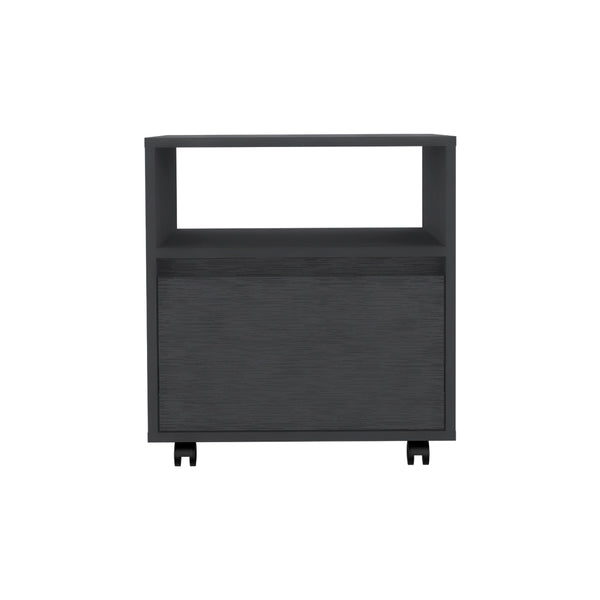 English Elm Beloit 3-Piece Bedroom Set with Rolling Nightstand, Double-Dresser & Armoire — Black Engineered Wood, Ample Storage, Metal-Glide Drawers, Smooth Mobility B092S00244
