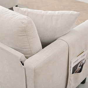 English Elm 107.87'sectional Sofa with Ottoman Removable Cushions Pine Frame L-shaped Living Room Beige W680S00145