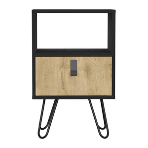 English Elm Nightstand Black & Macadamia B Magness — Modern Engineered Wood Bedside Table with Drawer & Shelf B092P154881
