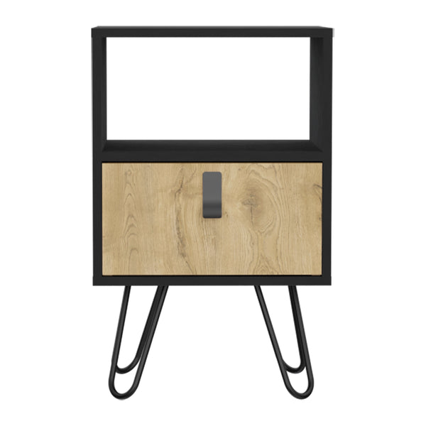 English Elm Nightstand Black & Macadamia B Magness — Modern Engineered Wood Bedside Table with Drawer & Shelf B092P154881