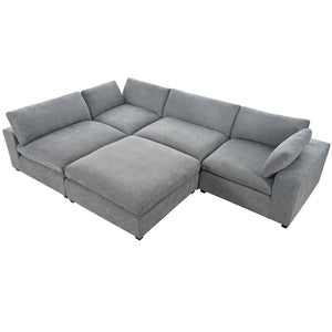 English Elm U-style Modular Sectional Sofa with Removable Ottoman Plush Polyester Living Room WY000370AAE