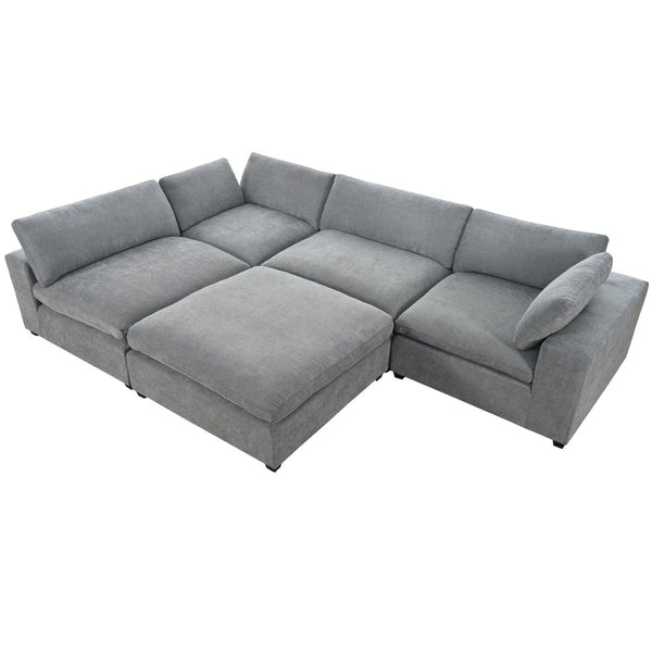 English Elm U-style Modular Sectional Sofa with Removable Ottoman Plush Polyester Living Room WY000370AAE
