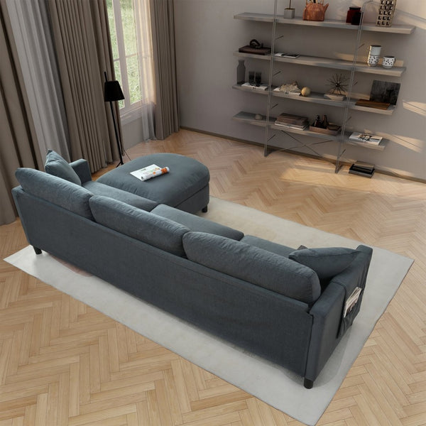 English Elm 107.87'sectional Sofa with Ottoman Pine Frame Removable Cushions Living Room Seating Dark Gray W680S00009