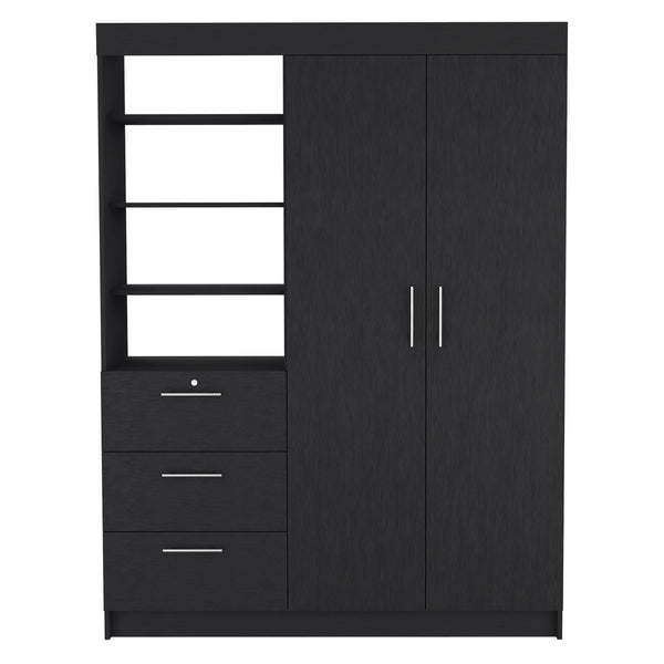 English Elm Peyton Armoire & Nightstand Set in Black – Engineered Wood, Spacious Drawers, Shelves, Stylish Storage B092S00247