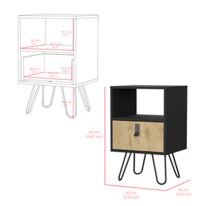 English Elm Nightstand Black & Macadamia B Magness — Modern Engineered Wood Bedside Table with Drawer & Shelf B092P154881