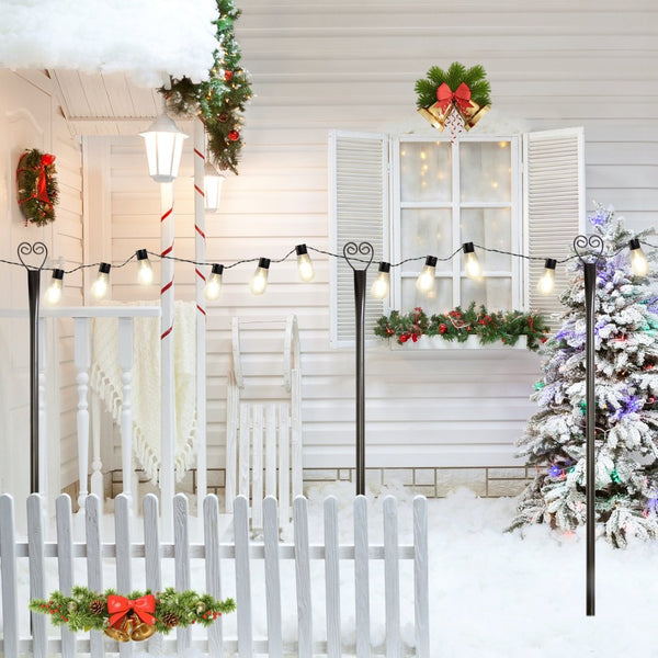English Elm Set of 6 Solar String Light Poles 9 Ft Iron Stands with Horn Hooks for Outdoor Patios W2181P152206