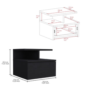 English Elm Kenya Black 2-Piece Bedroom Set with Armoire & Floating Nightstand, Spacious Drawers & Shelves B092S00246
