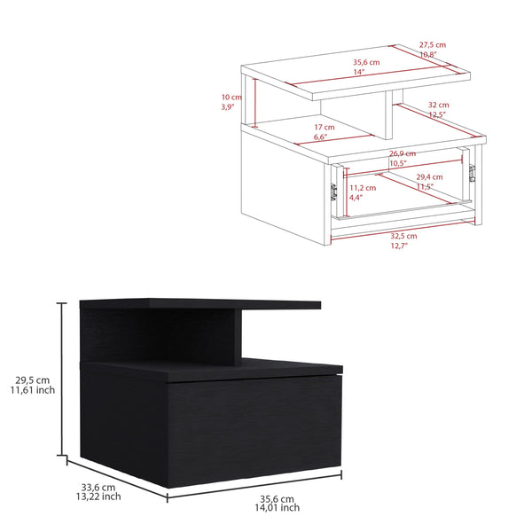 English Elm Kenya Black 2-Piece Bedroom Set with Armoire & Floating Nightstand, Spacious Drawers & Shelves B092S00246