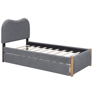 English Elm Twin Upholstered Platform Bed with Arc Headboard and Trundle, Berber Fleece Comfort, Sturdy Frame Gray DL000562AAE