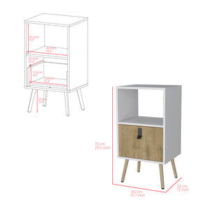 English Elm Nightstand Modern A Magness White & Macadamia Finish with Drawer, Open Shelf, Elevated Legs, Durable Engineered Wood B092P154880
