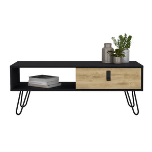 English Elm Coffee Table Magness Modern Dual-Tone Black Macadamia Coffee Table with Drawer, Shelf & Metal Legs B092P154878