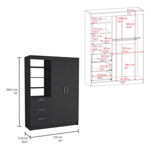 English Elm Peyton Armoire & Nightstand Set in Black – Engineered Wood, Spacious Drawers, Shelves, Stylish Storage B092S00247