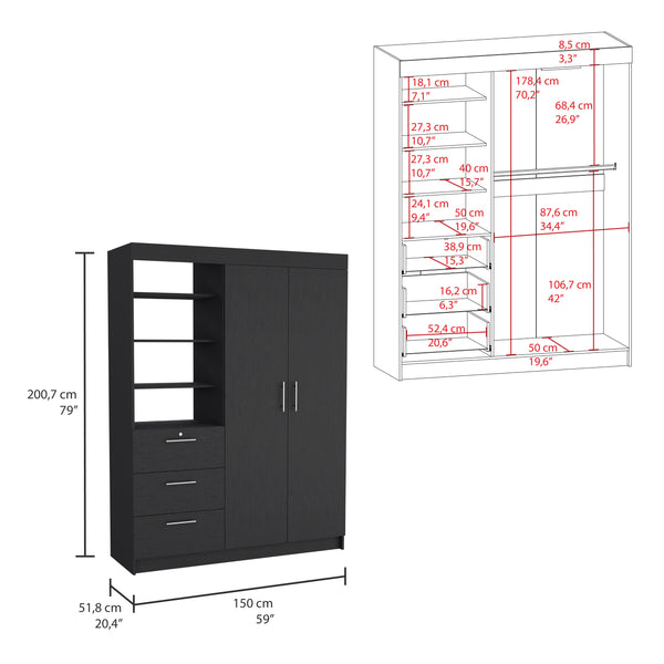 English Elm Peyton Armoire & Nightstand Set in Black – Engineered Wood, Spacious Drawers, Shelves, Stylish Storage B092S00247