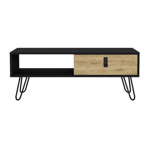 English Elm Coffee Table Magness Modern Dual-Tone Black Macadamia Coffee Table with Drawer, Shelf & Metal Legs B092P154878