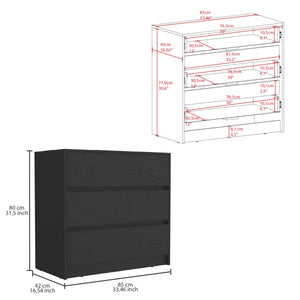 English Elm Beloit 3-Piece Bedroom Set with Rolling Nightstand, Double-Dresser & Armoire — Black Engineered Wood, Ample Storage, Metal-Glide Drawers, Smooth Mobility B092S00244